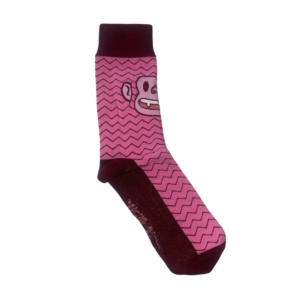 MailChimp Collectible Freddie‎ the Chimp Mascot Crew Socks Pink Chevron Maroon